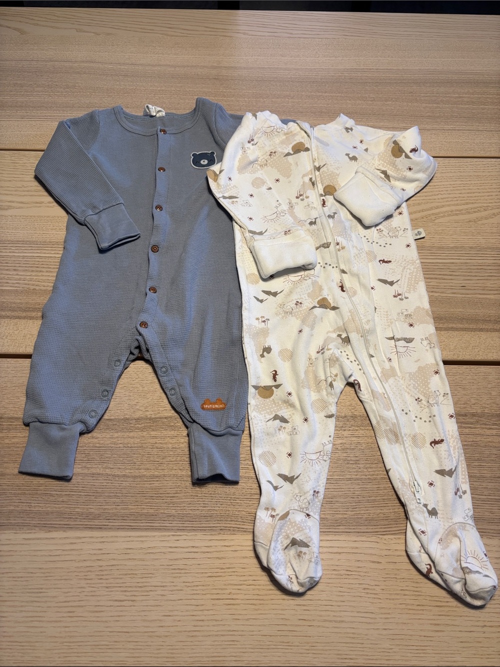 Blue and Cream Footed Baby One-Pieces - Soft Zip & Snap Rompers